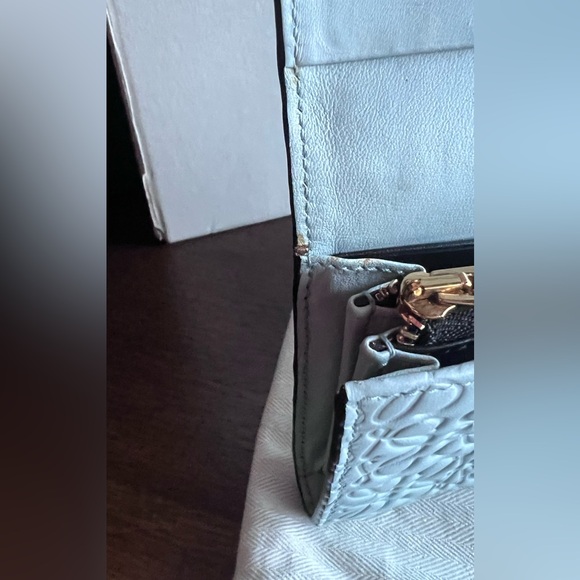 LOEWE ANAGRAM Imprinted Baby Blue Leather Gold Metal Snap Zip Coin Wallet - Picture 11 of 16